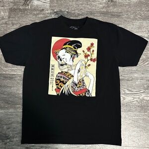 Riot Society Black Tee with Geisha Skull Design